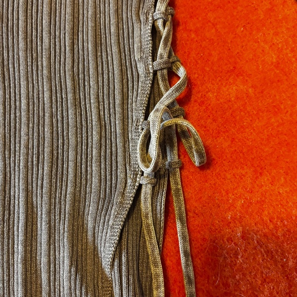 Zara light brown khaki laced cut out long sleeves ribbed cotton NWT - Picture 5 of 15